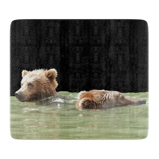 Glazen snijboard 7,5 x 6,5 inch met grizzly beren snijplank (Voorkant)
