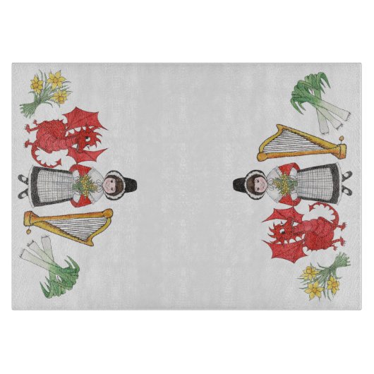 Glazen snijbord: Daffodils Dragon Leeks Harp Snijplank (Voorkant)