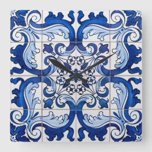 Glazen Tegels Portugees Azulejo Style Vierkante Klok