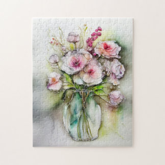 Glazen vaas met bloemen legpuzzel