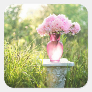 glazen vet van roze bloemen stickers