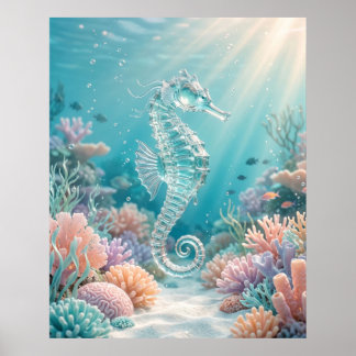 Glazen Zeepaardje Oceaan Gloed Poster