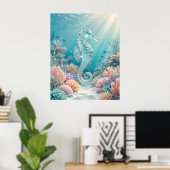Glazen Zeepaardje Oceaan Gloed Poster (Thuiskantoor)