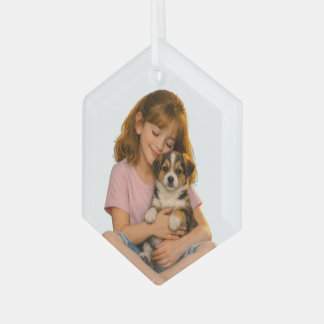 Glazen zeshoekige ornament - herinnering aan puppy