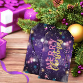 Gleaming Paarse Winter Wonderland Merry Kerstmis Cadeaulabel