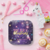 Gleaming Paarse Winter Wonderland Merry Kerstmis Papieren Bordje (Feest)