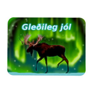 Gleðileg jól - Northern Lights Moose Magneet