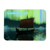 Gleðileg jól - Vikingschip en noorderlicht Magneet (Horizontaal)