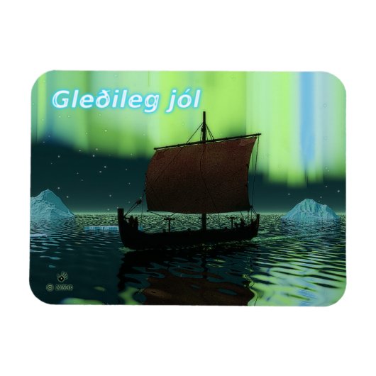 Gleðileg jól - Vikingschip en noorderlicht Magneet (Horizontaal)