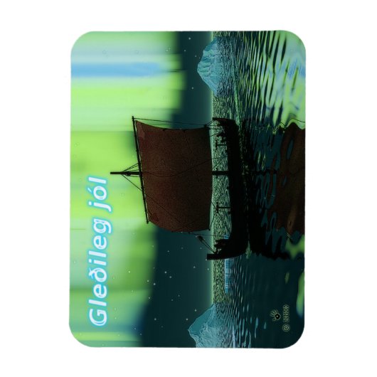 Gleðileg jól - Vikingschip en noorderlicht Magneet (Verticaal)