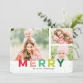 Gleeful Merry 3 Photo Modern Holiday Kaart (Staand voorkant)