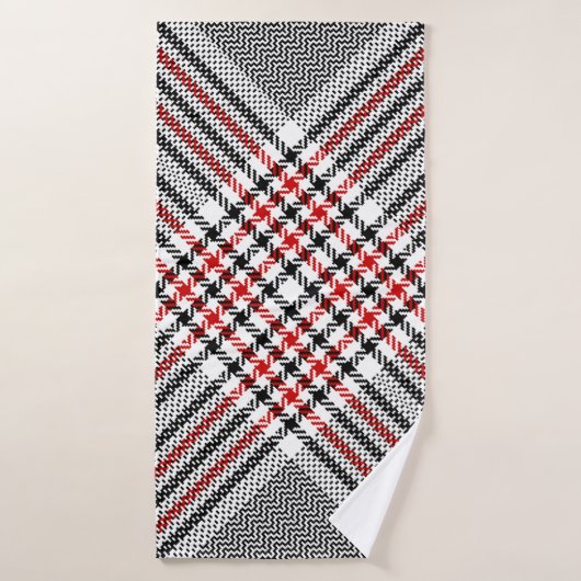 Glen plaid motif. Noir, rouge, blanc goudron trans (Serviette de bain)