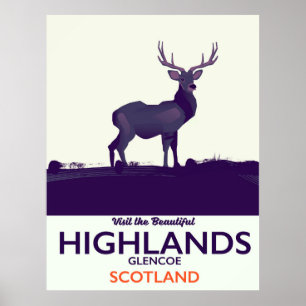 Glencoe, Scottish Highlands vakantie print. Poster