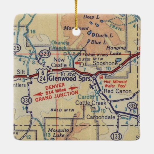 Glenwood Springs CO Map Keramisch Ornament (Achterkant)