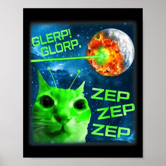 Glerp Glorp Funny Alien Cat Brainrot Meme Poster (Voorkant)