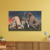 Gletsjer, MT - Twee zwarte-voetnatieven Roken Canvas Afdruk (Insitu (Woonkamer))