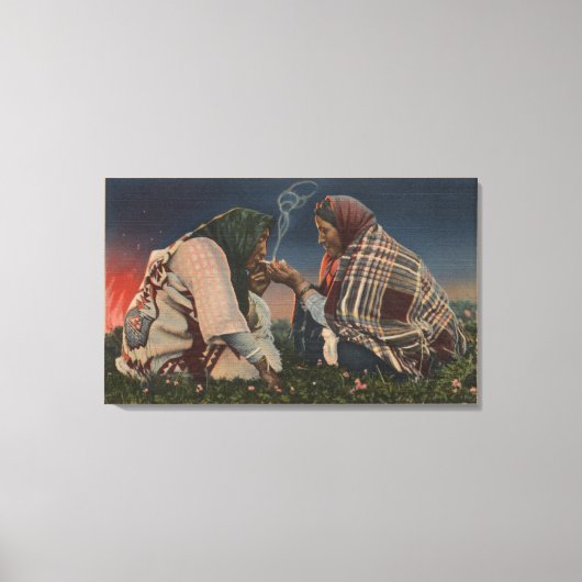 Gletsjer, MT - Twee zwarte-voetnatieven Roken Canvas Afdruk (Voorkant)