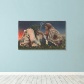 Gletsjer, MT - Twee zwarte-voetnatieven Roken Canvas Afdruk (Insitu (Houten vloer))