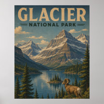 Gletsjer Nationaal Park Vintage WPA stijl bergmeer