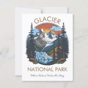 Gletsjer Nationaal Park Vintage Zonsondergang Ansi Briefkaart