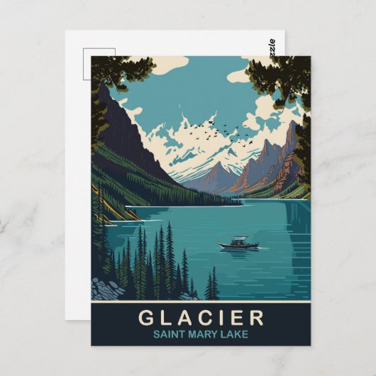 Gletsjer, Saint Mary Lake, MT, Reizen Briefkaart (Voorkant / Achterkant)