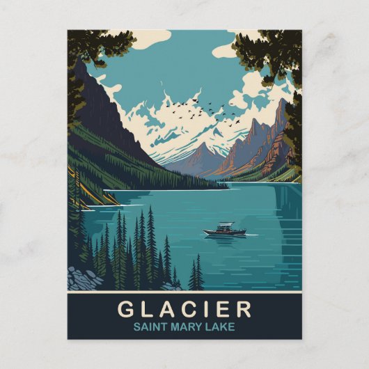 Gletsjer, Saint Mary Lake, MT, Reizen Briefkaart (Voorkant)