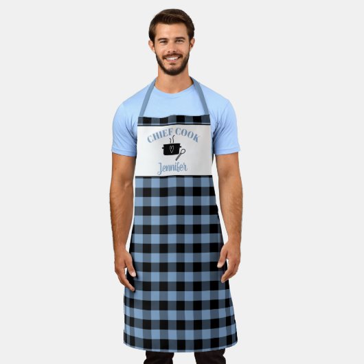 Gletsjerblauw en zwart Cook Buffalo Plaid Pattern Schort (Gedragen)