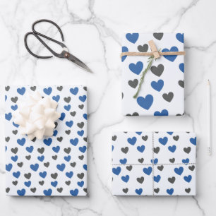Gliding Hearts - Blauw en Grijs Inpakpapier Vel