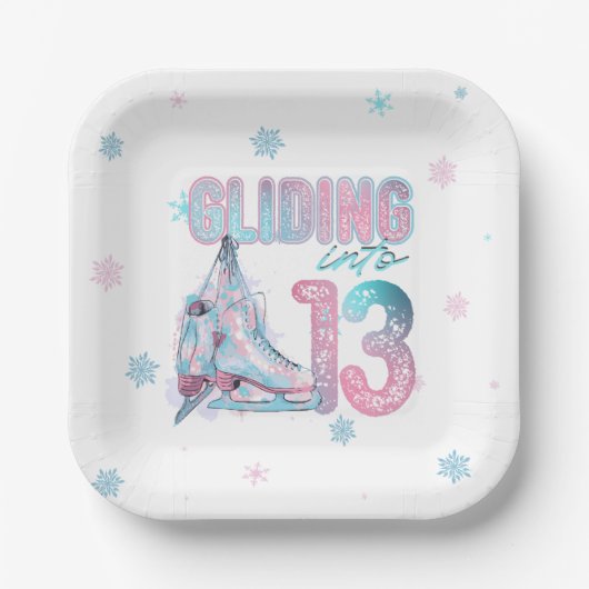 "Gliding into" 13e verjaardag schaatsen partij Papieren Bordje (Voorkant)