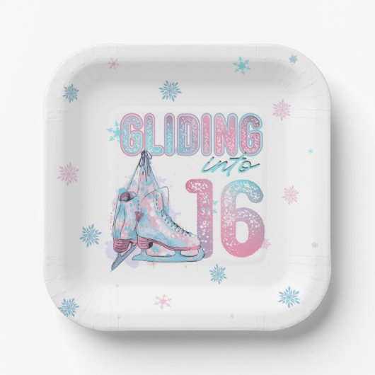"Gliding into" 16e verjaardag schaatsen partij Papieren Bordje (Voorkant)