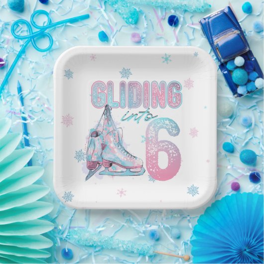 "Gliding into" 6e verjaardag schaatsen partij Papieren Bordje (Feest)