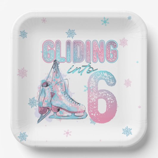 "Gliding into" 6e verjaardag schaatsen partij Papieren Bordje (Voorkant)