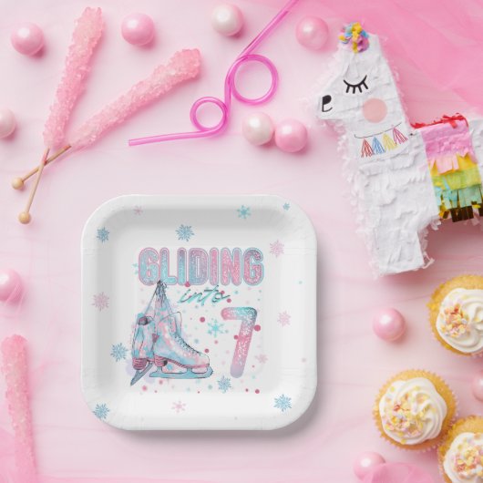 "Glijden in" 7e verjaardag schaatsen feest Papieren Bordje (Feest)