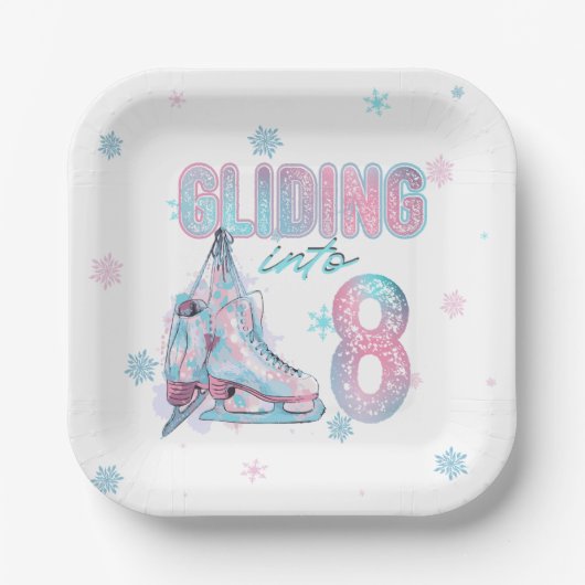 "Glijden in" 8e verjaardag schaatsen partij Papieren Bordje (Voorkant)