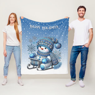 Glijdende Sneeuwman Kerstvakantie Fleece Deken
