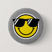 Glimlach Emoji Happy Face Zonnebril Gingham Plezie Ronde Button 5,7 Cm (Voorkant)