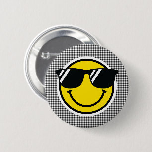 Glimlach Emoji Happy Face Zonnebril Gingham Plezie Ronde Button 5,7 Cm
