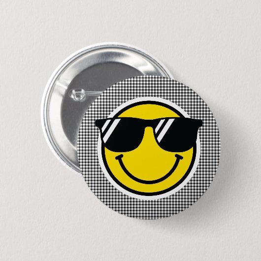 Glimlach Emoji Happy Face Zonnebril Gingham Plezie Ronde Button 5,7 Cm (Voorkant /achterkant)