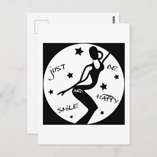 Glimlach en wees blij, grappige stok vrouw briefkaart (Voorkant / Achterkant)