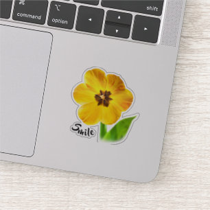 Glimlach - Gele lentetulp - Leuke bloemfoto Sticker