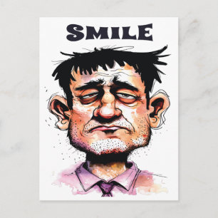 Glimlach, grappig gezicht, mannenportret, cartoon  briefkaart