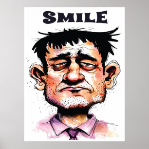 Glimlach, grappig gezicht, mannenportret, cartoon poster