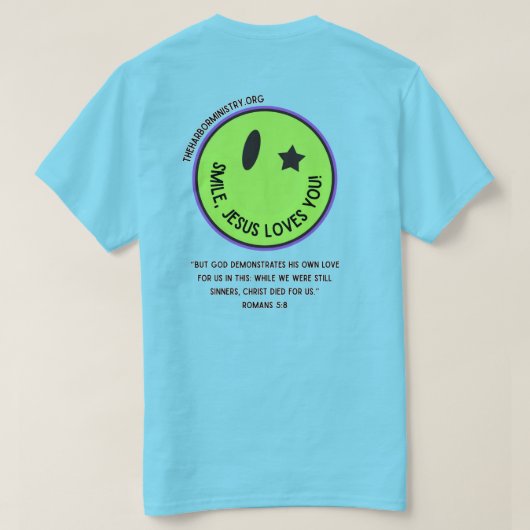 Glimlach, Jezus houdt van je T-shirt (Design achterkant)