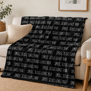 Glimlach, Jezus houdt van je zwart en wit Fleece Deken