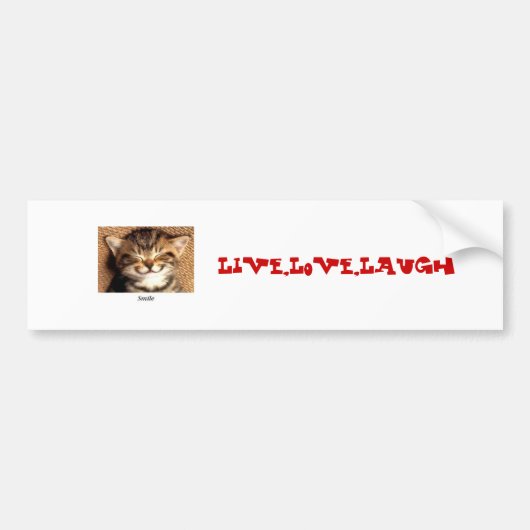 glimlach kat, Live, Love, Laugh Bumpersticker (Voorkant)