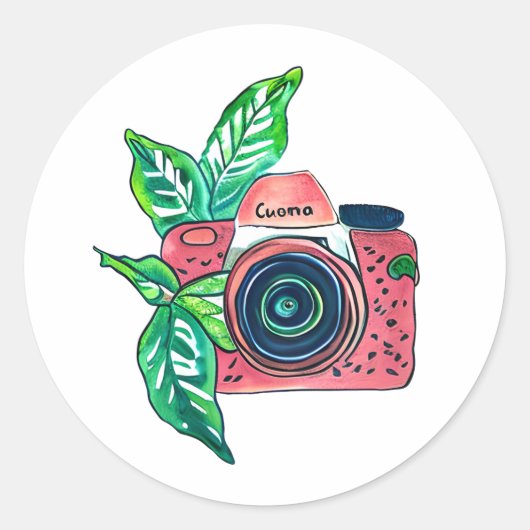 Glimlach Roze Camera Ronde Sticker (Voorkant)