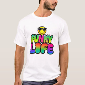 Glimlach stralend met retro funky leven t-shirt