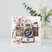 glimlachen |  camera Birthday-fotokaart (Staand voorkant)