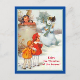 glimlachen Snowman, Kinder & Umbrella  Holiday Briefkaart