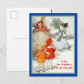 glimlachen Snowman, Kinder & Umbrella  Holiday Briefkaart (Voorkant / Achterkant)